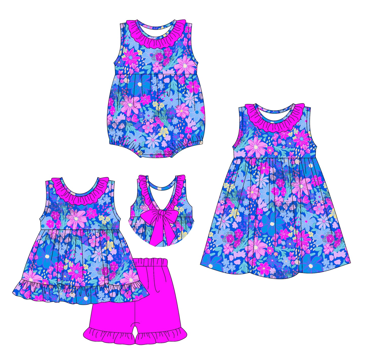 ( Moq 5 Each Style ) Baby Girl Sleeveless Flower Sibling Romper Dress Set 3.31