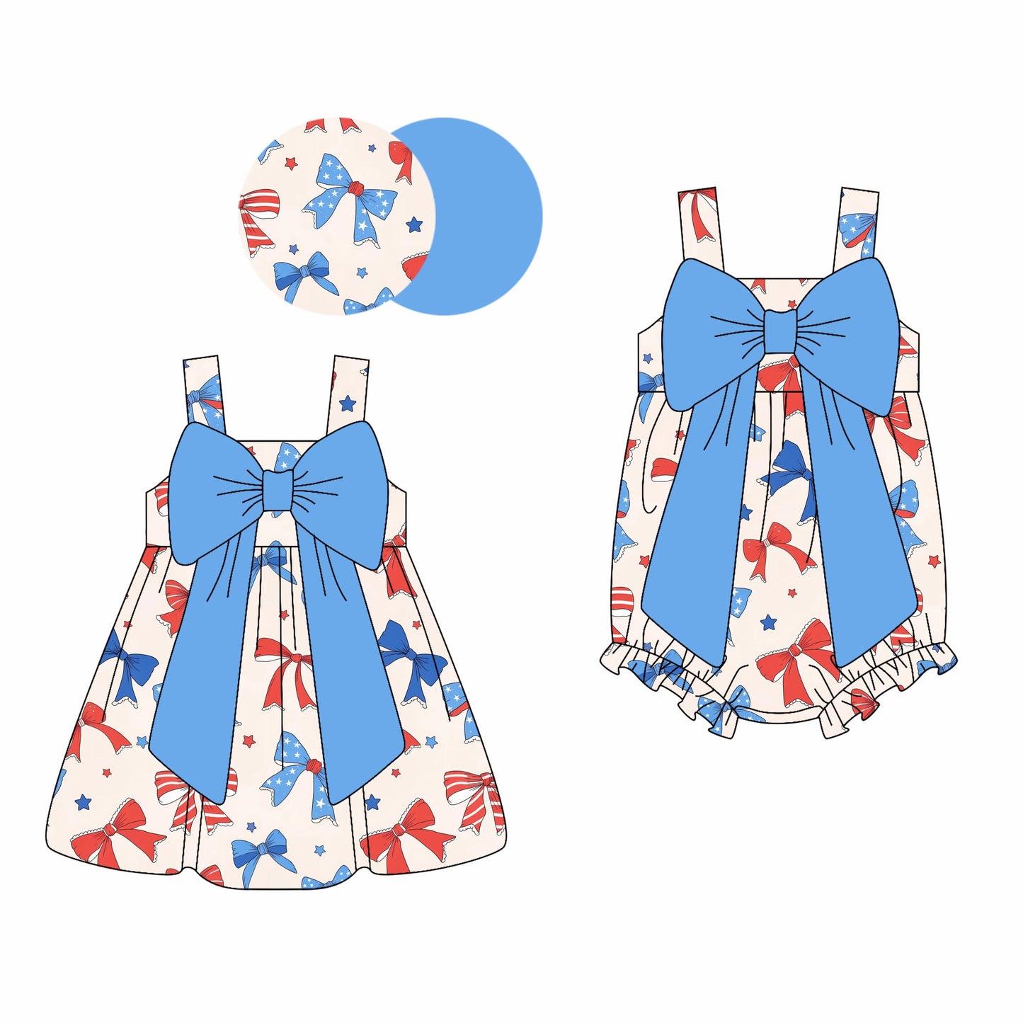 Baby Girl Straps July 4th Bows Sibling Romper Dress ( Moq 5 Each Style ) 3.5