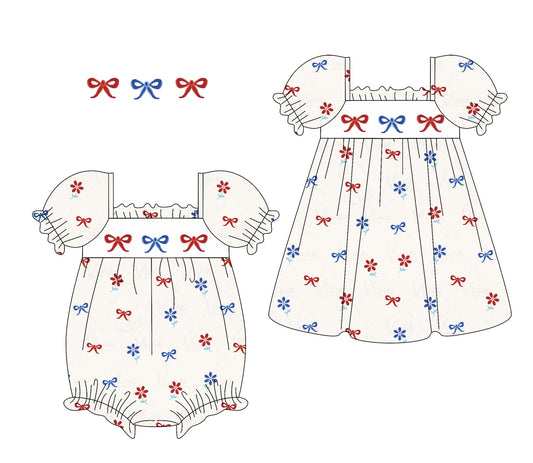 Baby Girl July 4th Bows Sibling Romper Dress ( Moq 5 Each Style ) 1.10