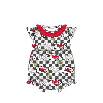 Baby Girl Football Flower Checked Sibling Dress Romper Set ( Moq 5 Each Style )