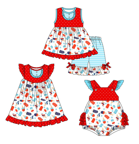 Baby Girl Popsicles July 4th Sibling Romper Dress Set ( Moq 5 Each Style ) 12.28