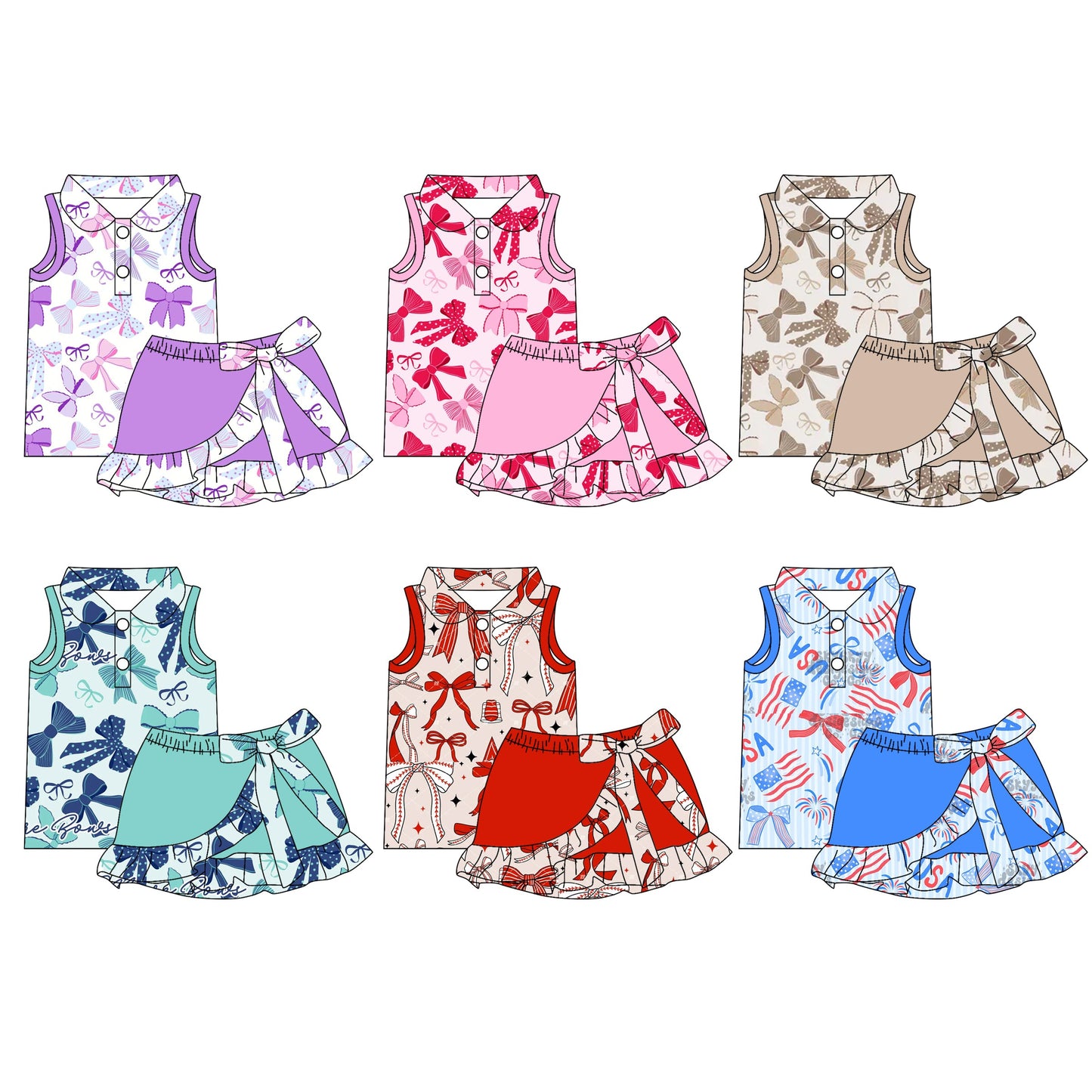 Baby Girl Sleeveless Bows Shirt Skirt Shorts Sibling Set ( Moq 5 Each Style ) 3.3