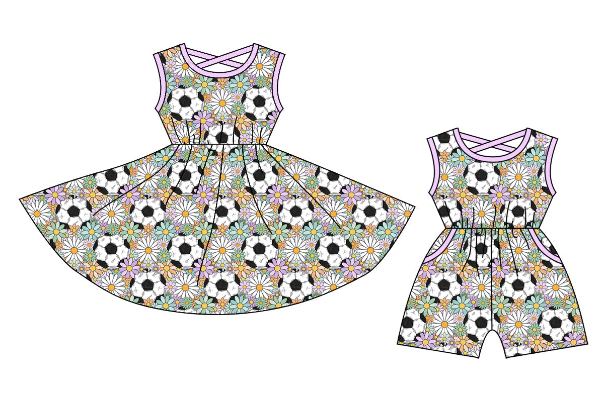 Baby Girl Sleeveless Soccer Flower Sibling Dress Jumpsuit ( Moq 5 Each Style ) 12.25