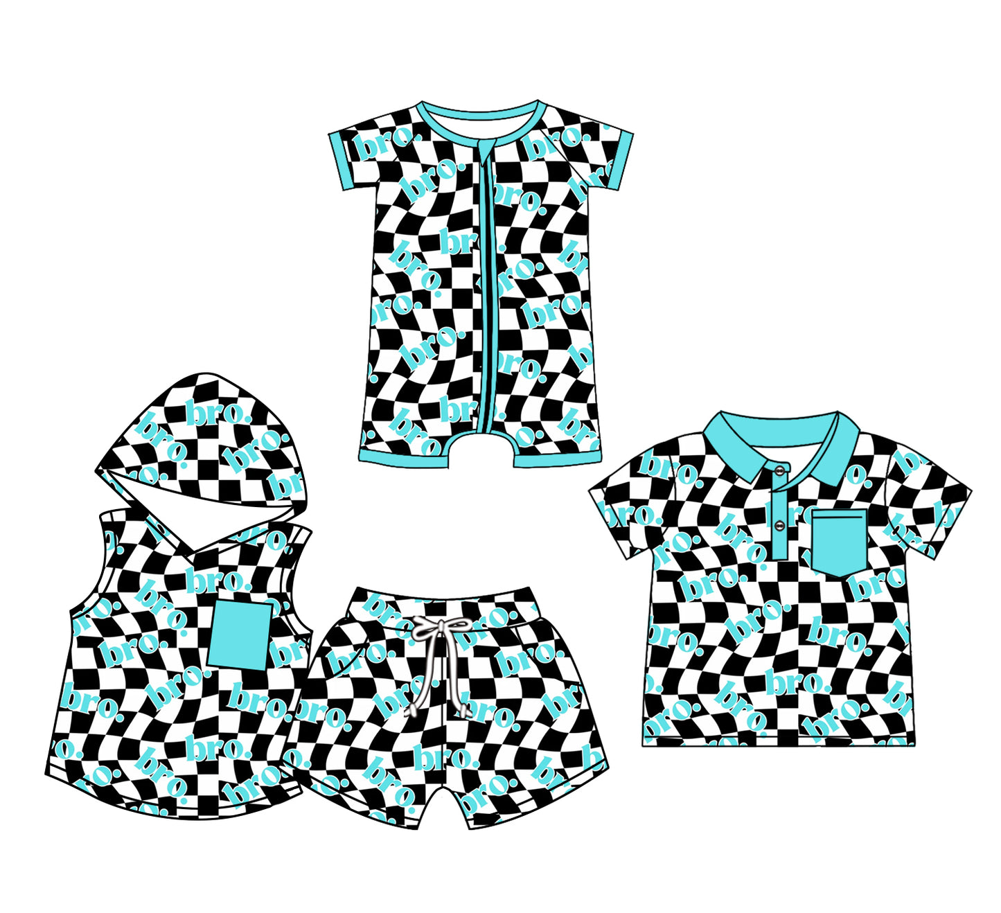 Baby Boy Short Sleeves Checkered Sibling Brother Romper Clothes Set ( Moq 5 Each Design )11.20