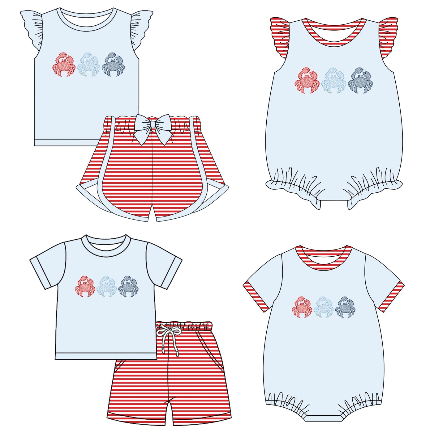 Baby Boy Girl Short Sleeves Crabs Sibling Romper Set ( Moq 5 Each Style ) 12.19