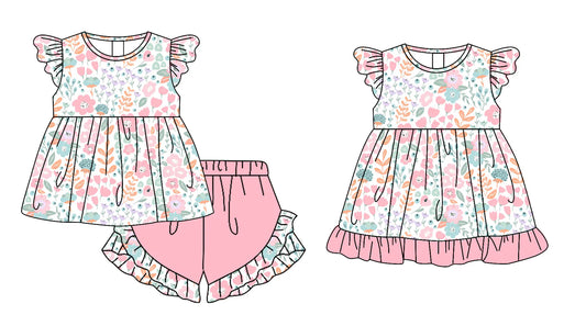 ( Moq 5 Each Style ) Baby Girls Kids Short Sleeves Flower Sibling Summer Dress Set