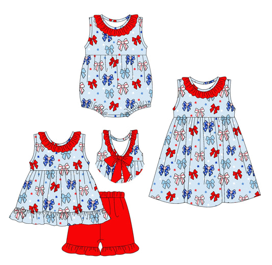 Baby Girl Sleeveless July 4th Bows Sibling Romper Dress Set ( Moq 5 Each Style ) 3.1