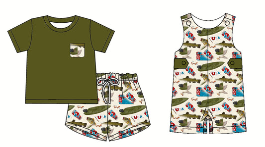 ( Moq 5 Each Style ) Baby Boy Fishing Sibling Summer Green Romper Set 3.24