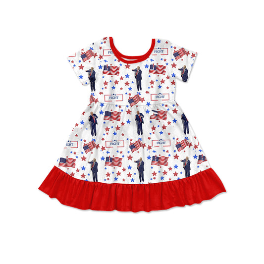 Baby Girl Short Sleeves Flag Stars Knee Length Dress Moq 5