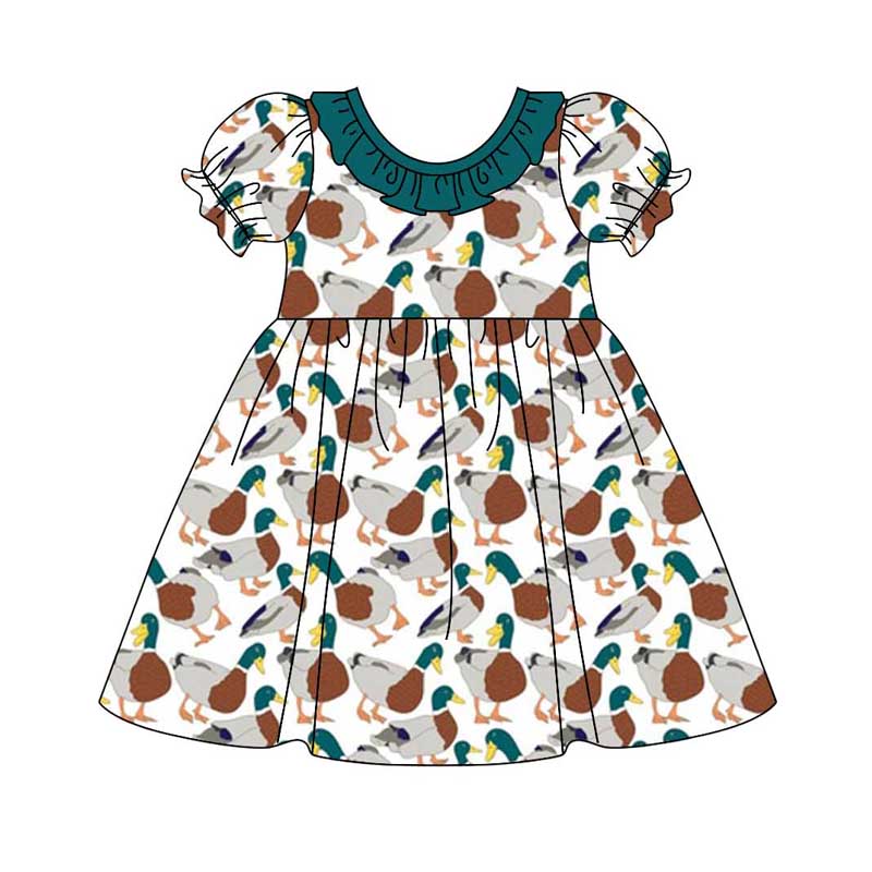 Baby Girl Short Sleeves Ducks Ruffle Dress Moq 5