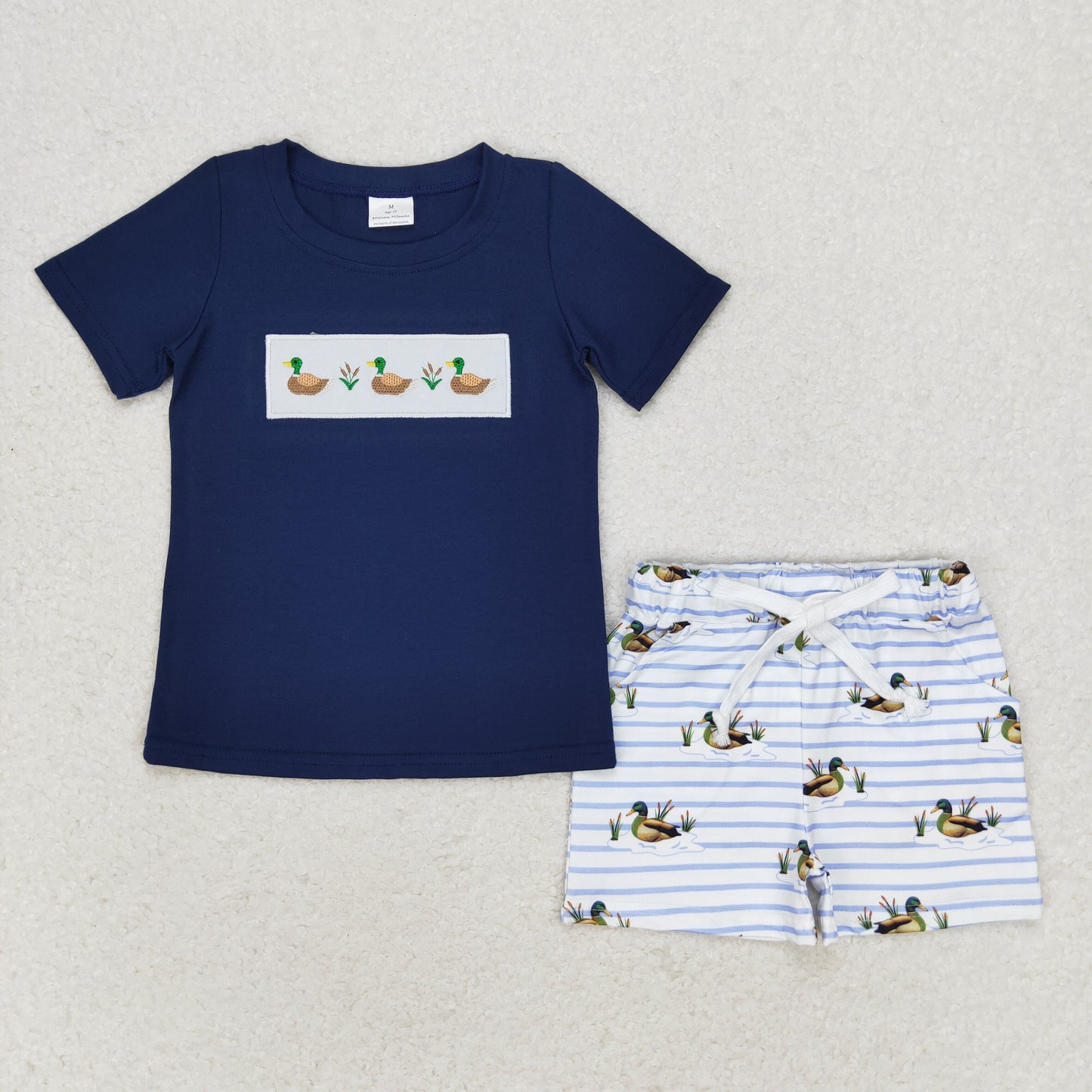 Baby Boy Girl Embroidery Ducks Sibling Romper Set