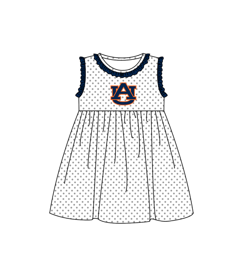 ( Moq 5 ) Baby Girls Toddler Sleeveless AU Dots Team Navy Ruffle Knee Length Dress