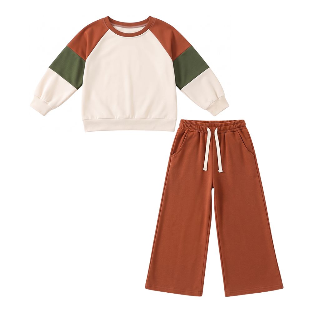 ( Moq 5 ) Preorder Baby Girls Kids Long Sleeves Shirt Brown Pockets Pants Cotton Set Clothes