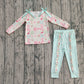 Baby Girl Long Sleeves Flower Bows Plaid Ruffle Shirt Ruffle Pants Set RTS