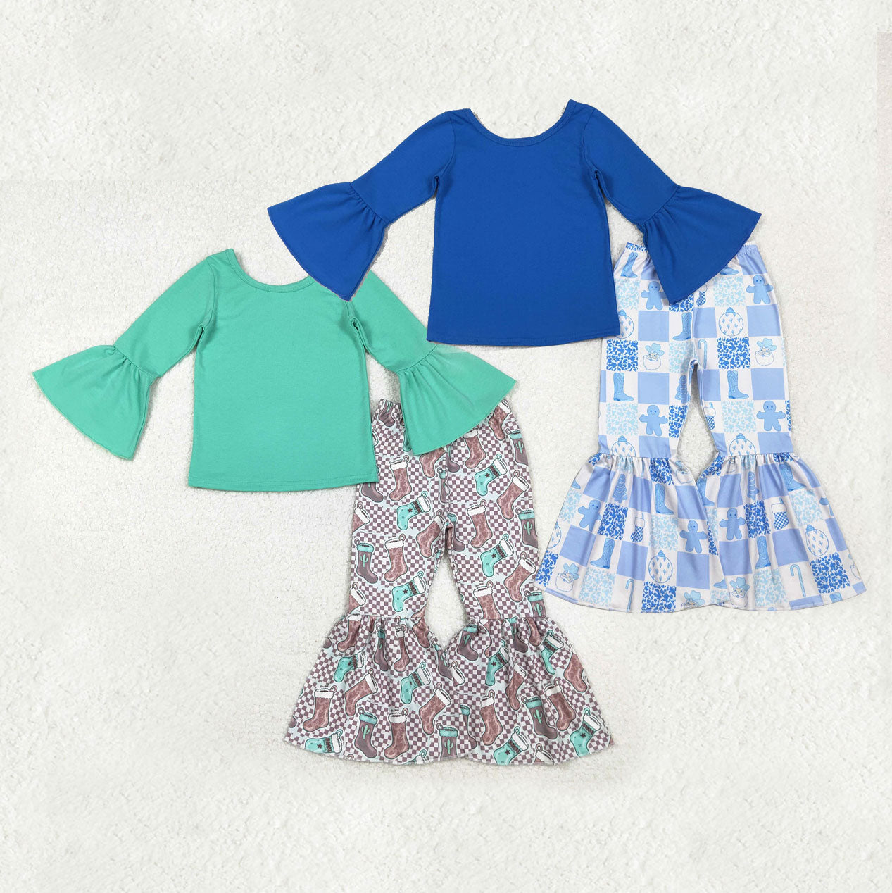 Sibling Baby Girls Long Sleeves Shirt Bell Pants Christmas Western Clothes Sets RTS