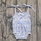 Baby Girl Blue Straps Bows Flower Ruffle Bubble Romper RTS