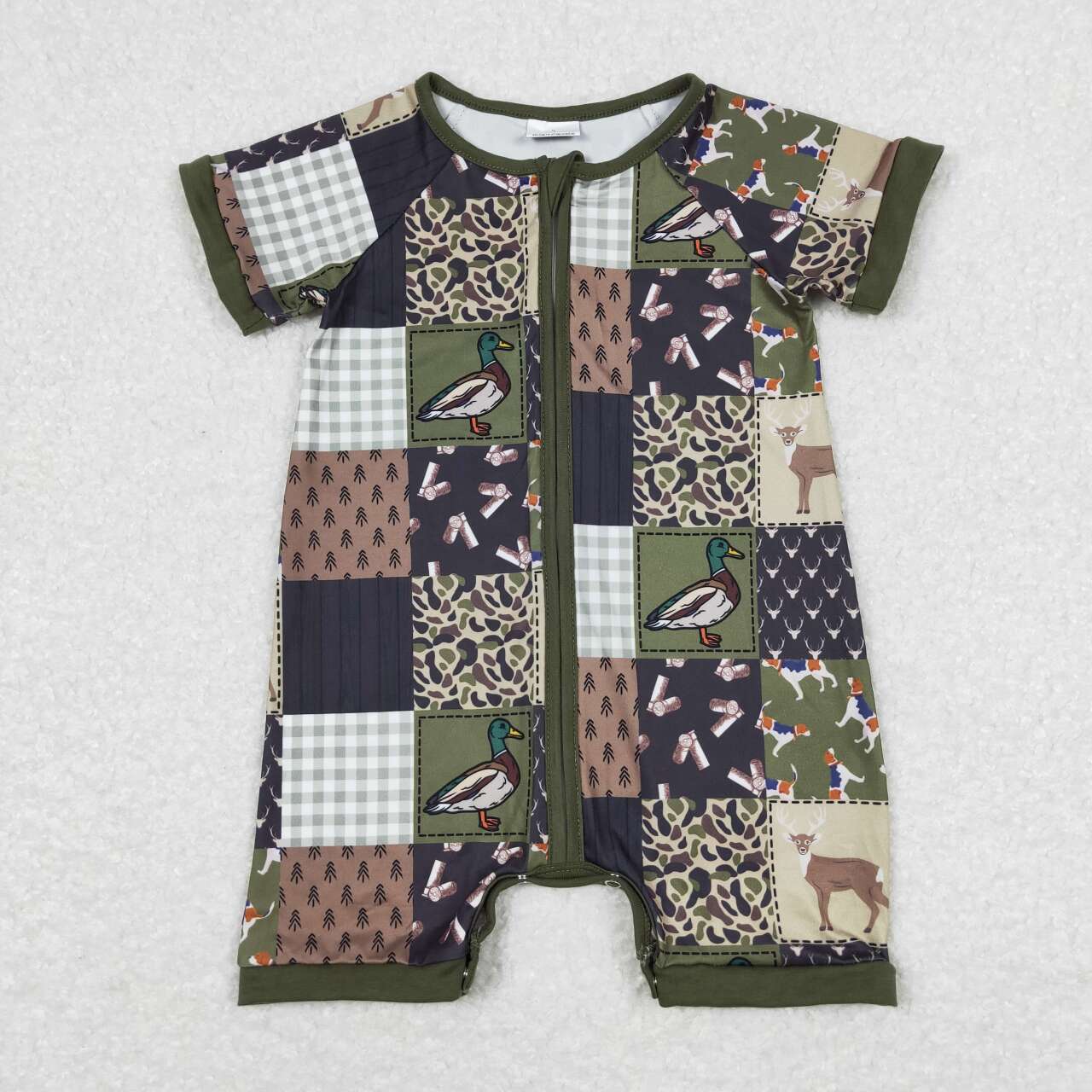 Baby Boy Short Sleeves Duck Deer Camo Zipper One Piece Summer Hunting Romper