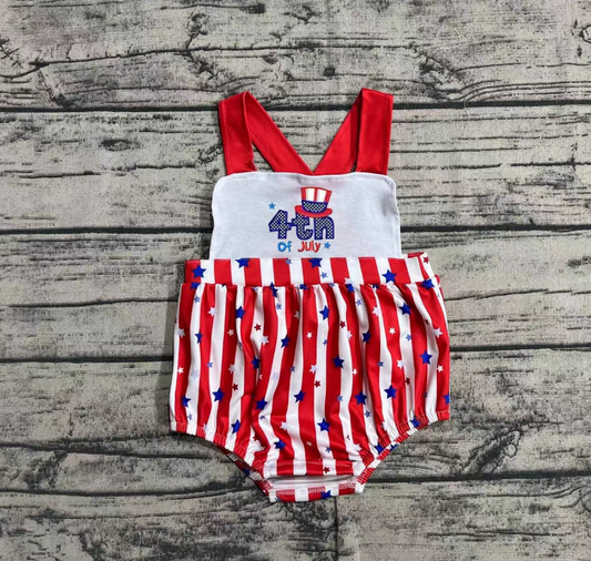 No Moq Pre-order July 4th Baby Girl Embroidery One Piece Stars Stripes Romper