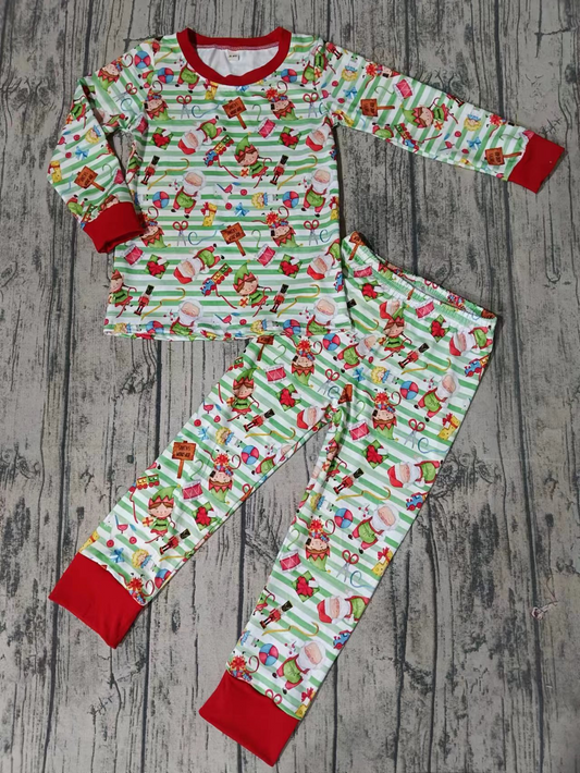 Baby Boy Long Sleeves Green Stripes Shirt Pants Pajamas Christmas Set