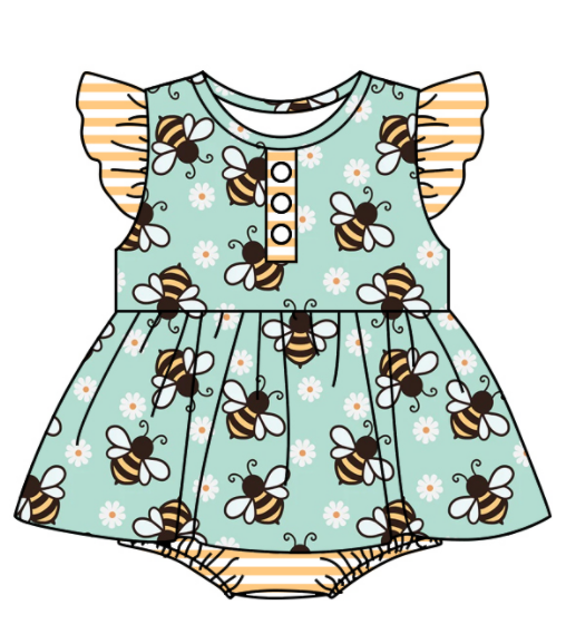 Baby Girl Bee Flower Sibling Romper Dress Clothes Set ( Moq 5 Each Design )