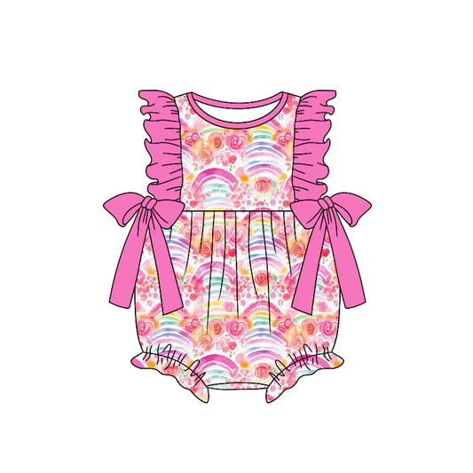 Moq 5 Pre-order Baby Girl Rainbow Floral Summer Bubble One Piece Romper