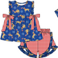 Baby Boy Girl July 4th Dog Sibling Matching Green Dress Romper Clothes Set ( Moq 5 Each style )