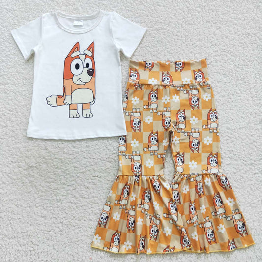 GSPO0860 Baby Girl Short Sleeves Dogs Bell Pants Outfit