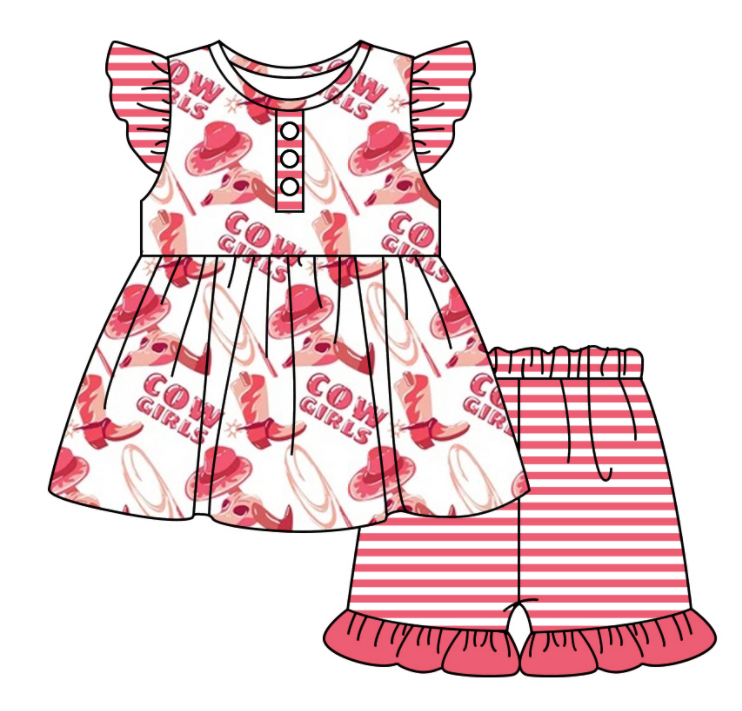 Baby Girl Western Cowgirl Sibling Romper Dress Clothes Set ( Moq 5 Each Design )