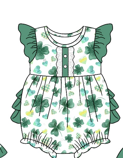 Baby Boy Girl Short Sleeves St. Patrick's Day Leaf Heart Sibling Matching Dress Romper Blue Clothes Set Moq 5 Each style