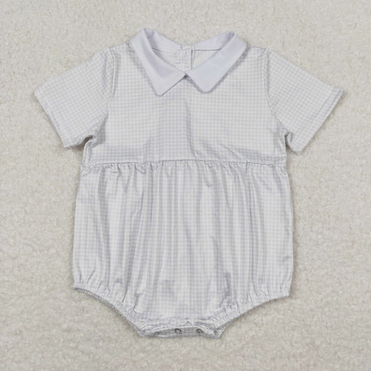 Baby Boy Short Sleeves Plaid Buttons Bubble One Piece Summer Romper