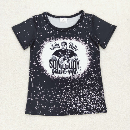 Baby Kids Black Short Sleeves Singer Shirt Tops