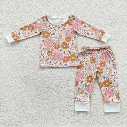 GLP0572 Baby Girl Long Sleeves Floral Pants Outfit Flower Pajamas