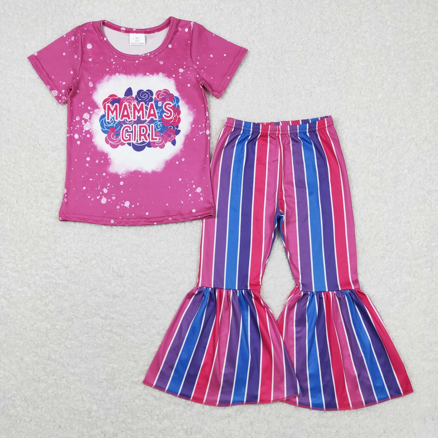 Baby Kids Short Sleeves Mama's Girl Shirt Stripes Bell Pants Set