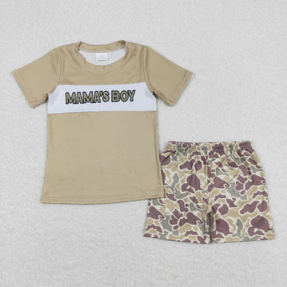 Baby Kids Short Sleeves Embroidery Mama's Boy Shirt Camo Shorts Set