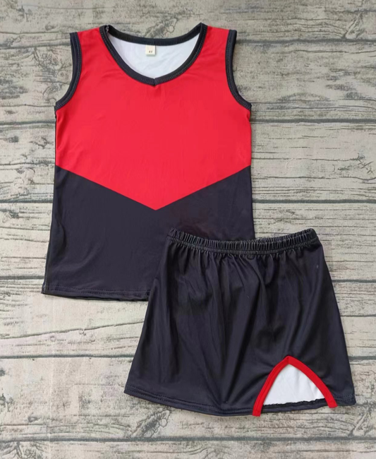 Baby Girl Short Sleeves Red Black Shirt Skirt Team Set