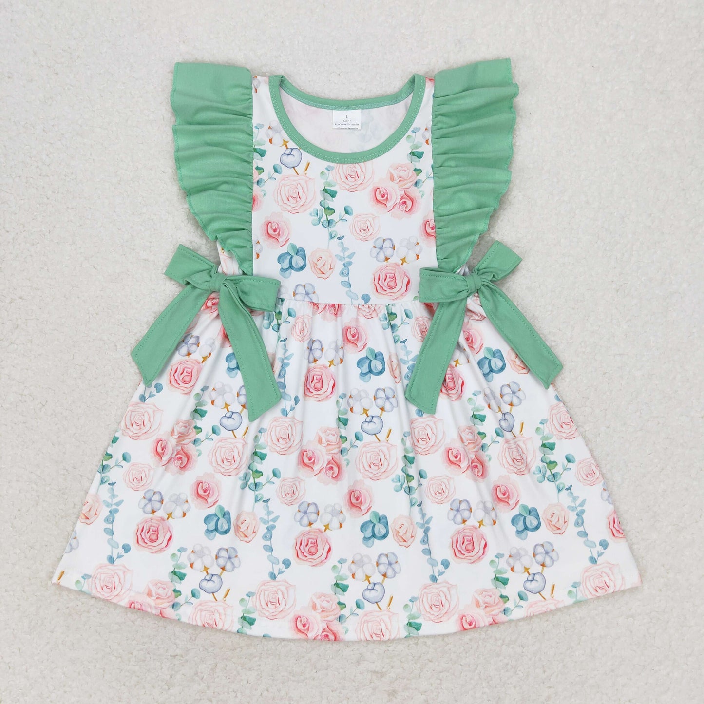 Baby Girl Green Short Sleeves Flower Dress