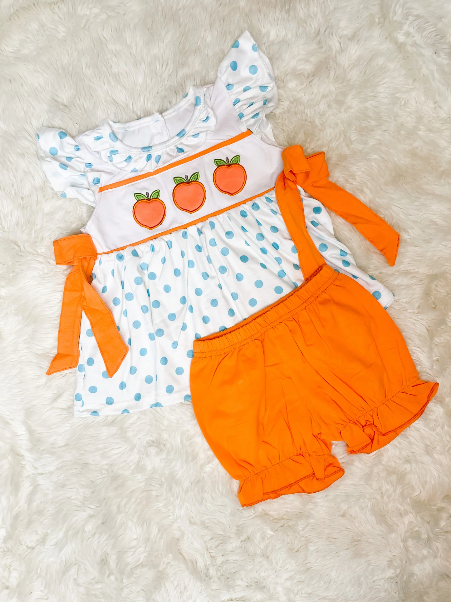 Moq 3 Pre-order GSSO0451 Baby Girl Peaches Tops Orange Shorts Set