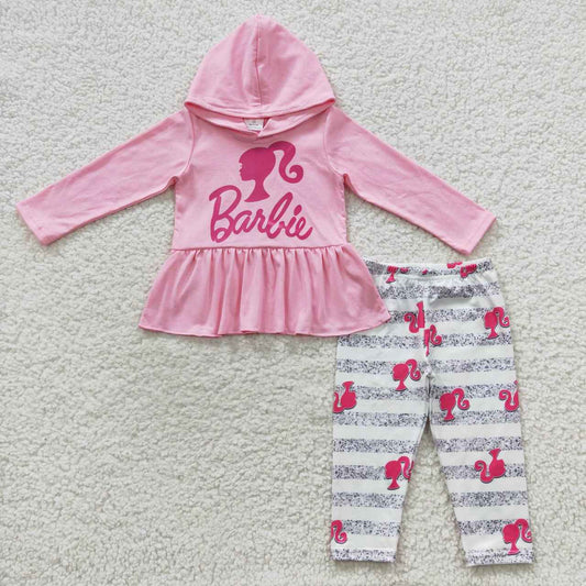 GLP0485 Baby Girl Pink Doll Long Sleeves Hoodie Tops Pants Birthday Outfit