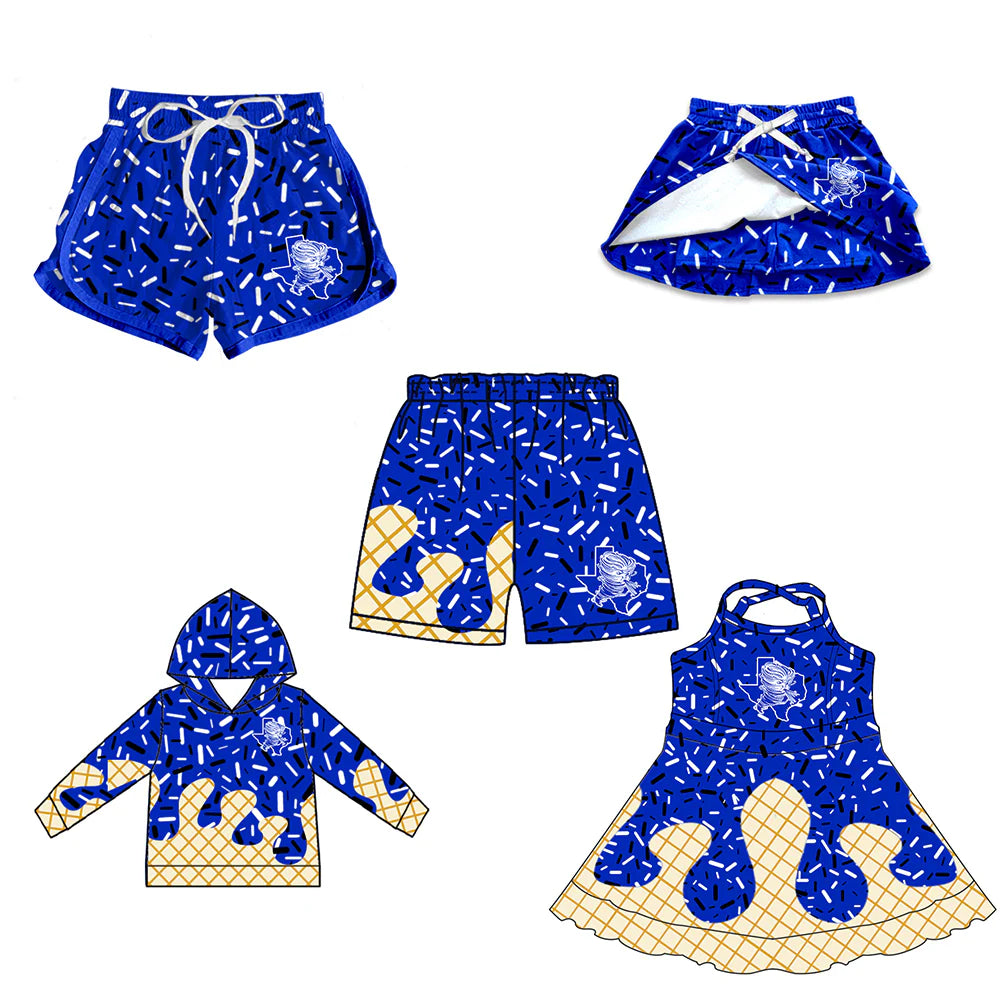 ( Moq 5 each style ) Baby Boy Girl Team Sibling Blue Drips Dress Shirt Shorts Pants 7.5