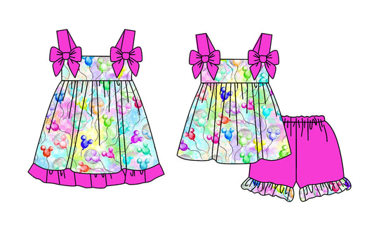Baby Girl Straps Bows Cartoon Balloons Sibling Dress Set ( Moq 5 Each Style ) 2.24