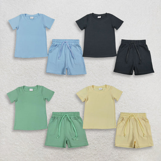 Sibling Baby Boys Kids Short Sleeves Shirts Pockets Shorts Summer Cotton Sets Clothes RTS
