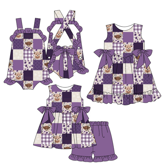 Baby Girl Western Cow Flower Purple Sibling Romper Dress Set ( Moq 5 Each Style ) 2.17