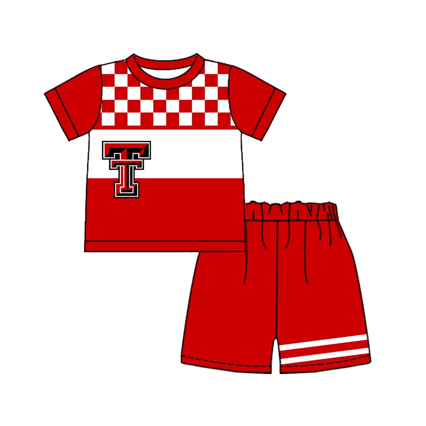 ( Moq 5 ) Sibling Baby Boys Kids Short Sleeves TT Shirt Red Shorts Team Set Clothes