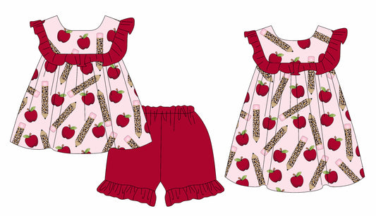 ( Moq 5 Each Style ) Baby Girls Kids Short Sleeves Leopard Pencil Sibling Back to School Dress Set