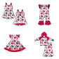 ( Moq 5 each style ) Baby Girl Toddler A Team Red Blue Bows Sibling Romper Dress Set 6.16