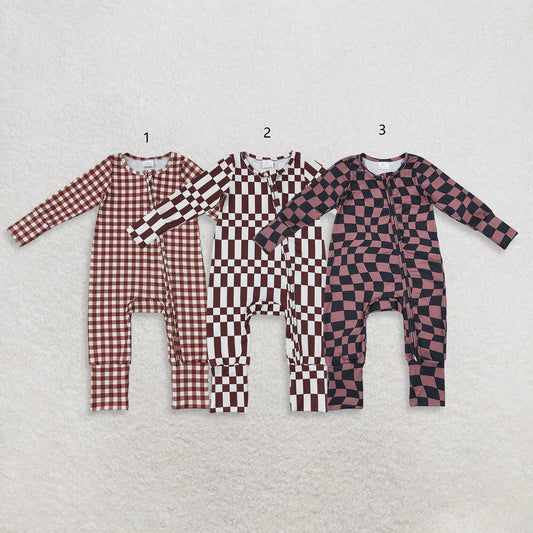 Sibling Baby Boys Long Sleeves Plaid Zipper Footie Sleeper Rompers RTS