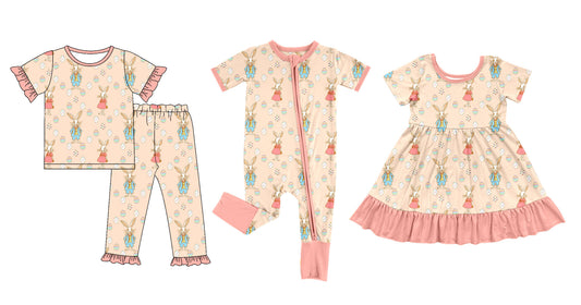 ( Moq 5 Each Style ) Baby Girl Toddler Rabbits Eggs Easter Sibling Romper Dress Set