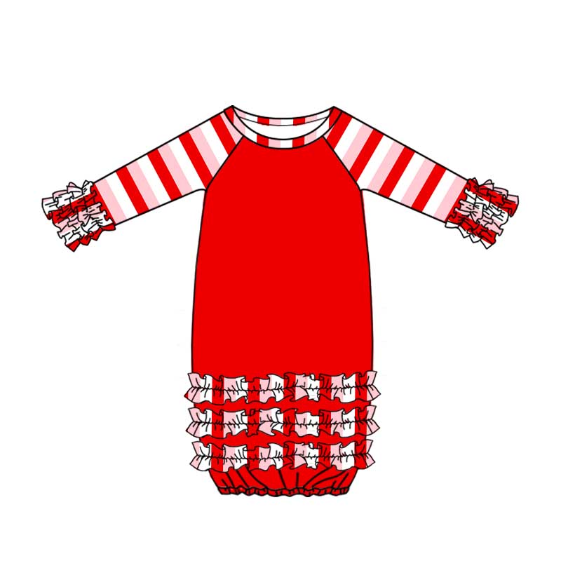 Baby Girl Long Sleeves Newborn Stripes Red Gown Knotted Romper