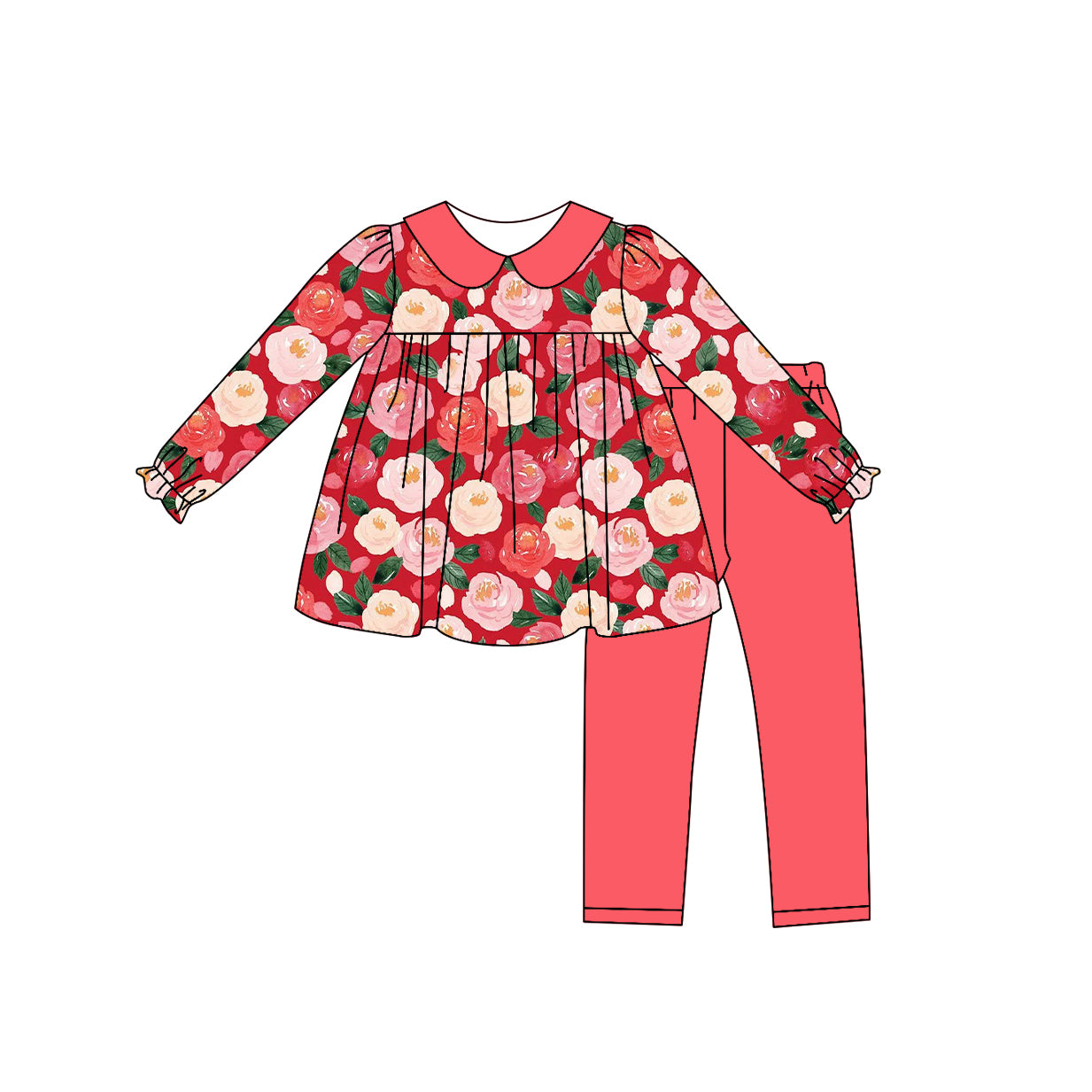 Baby Girl Toddler Long Sleeves Flower Tops Pink Pants Set