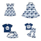 ( Moq 5 each style ) Baby Boy Girl Toddler Team Blue Bows ‌Sibling Dress Set
